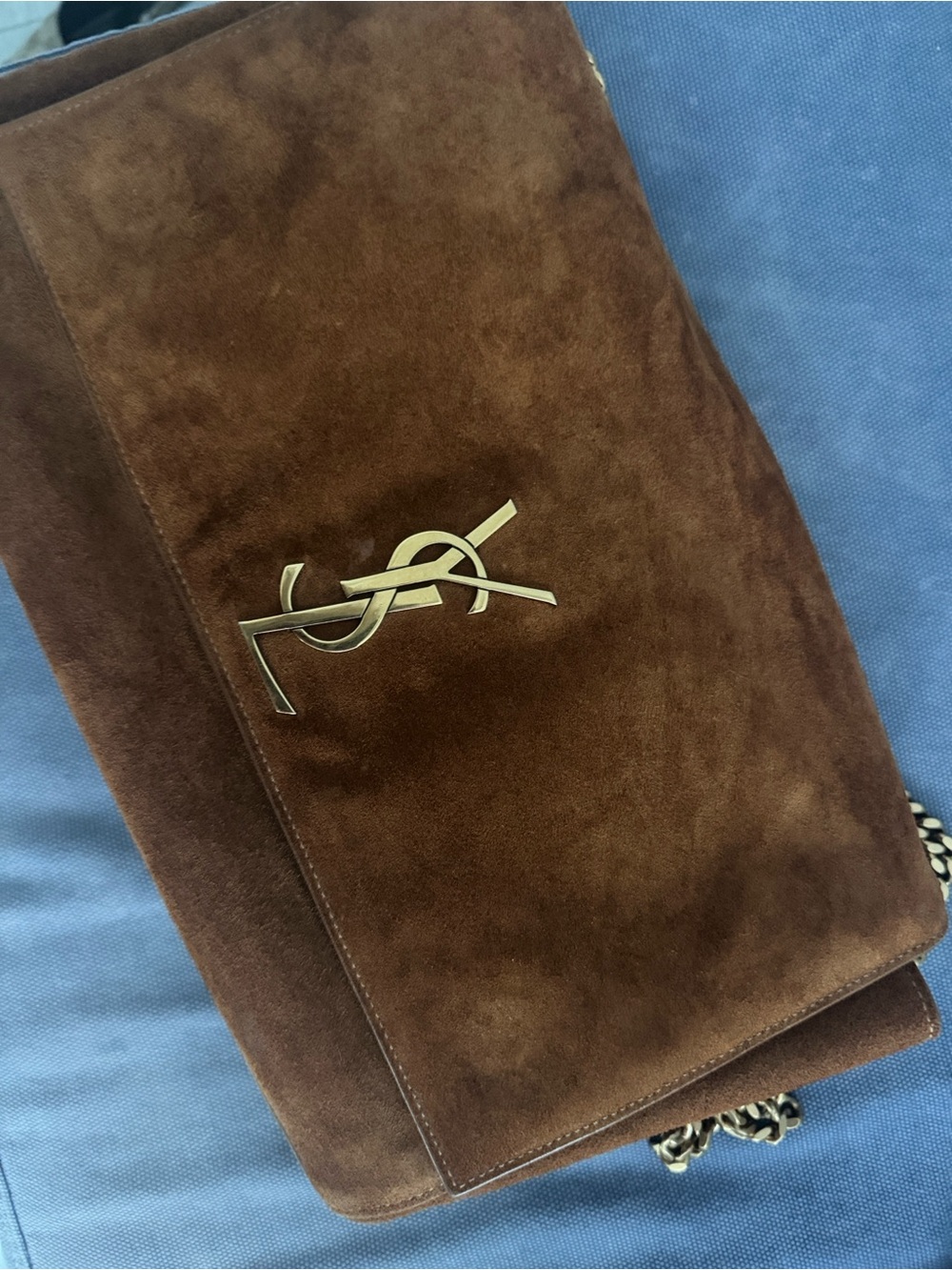Saint Laurent Brown Suede Monogram Chain Shoulder Bag